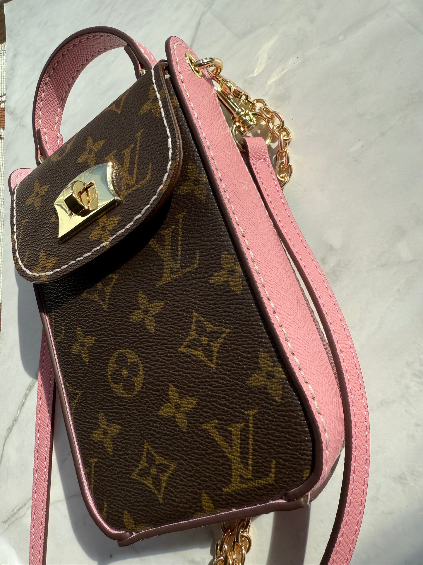 THE SIDEKICK - Pink Leather & Mono Handmade Upcycled Mini Bag