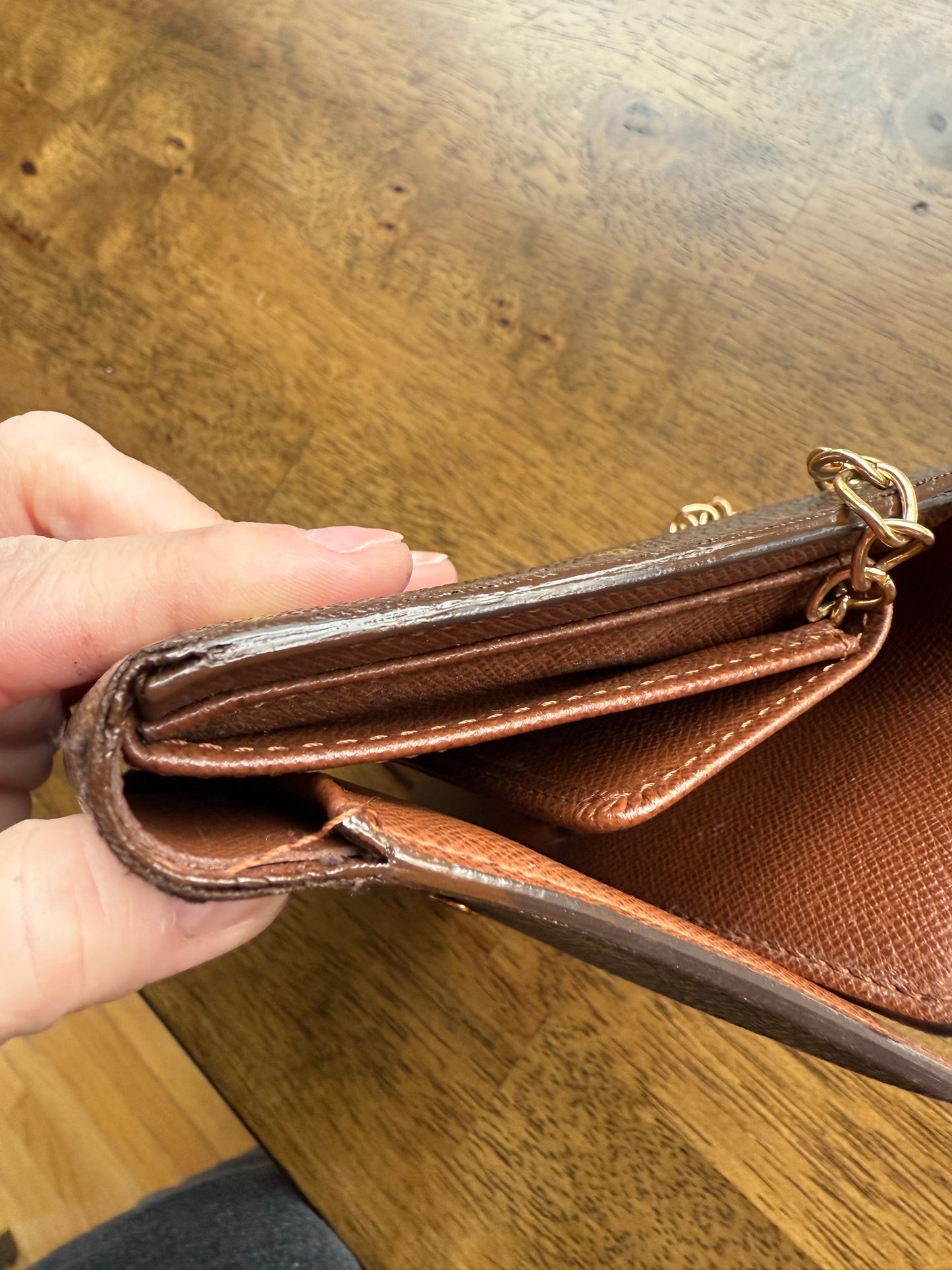 Authentic Preloved 2002 LV Porte Tresor Trifold Wallet on Chain