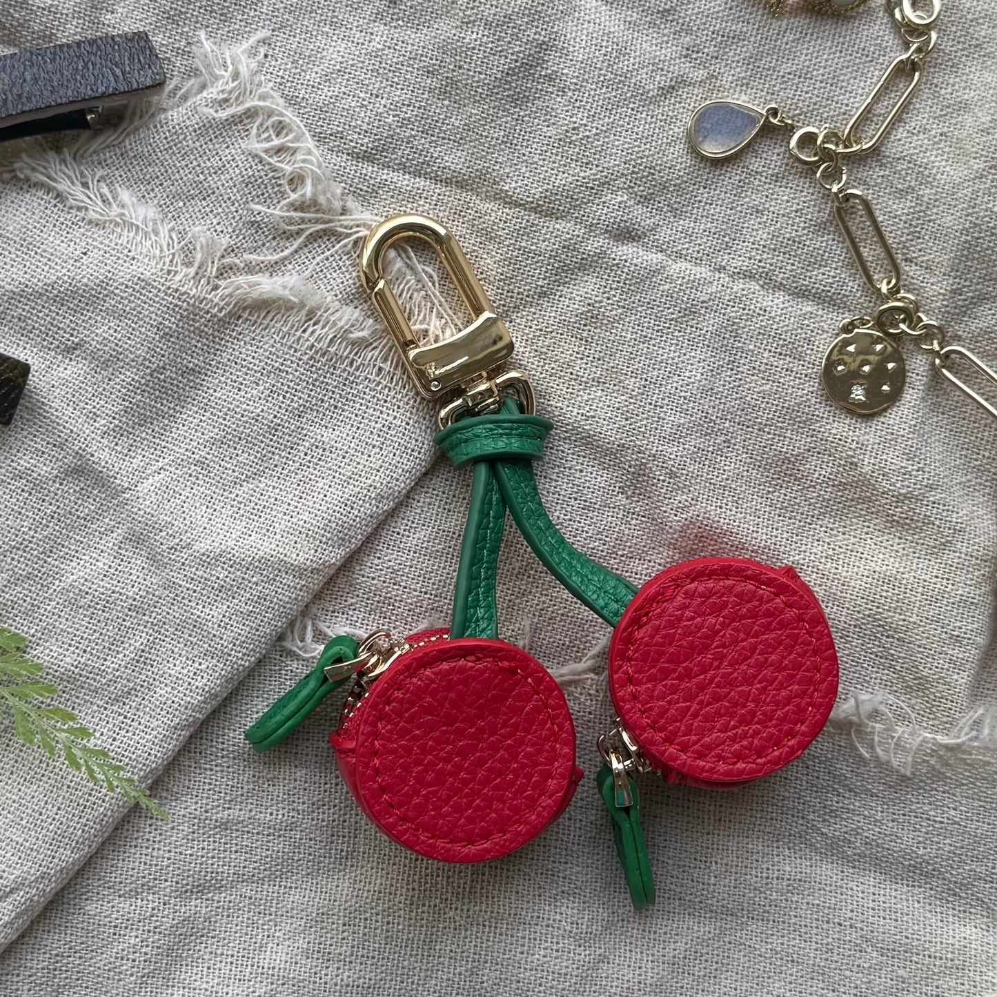 CRUEL SUMMER Zippy Cherries || Handmade Upcycled Luxury Artisan Bag Charm