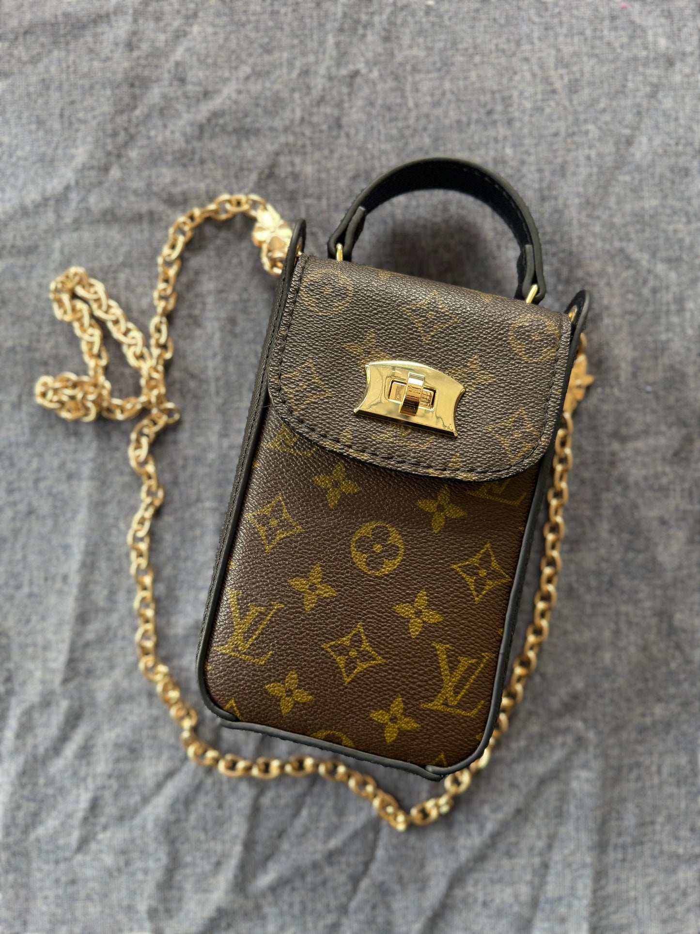 THE SIDEKICK - Black Leather & Mono Handmade Upcycled Mini Bag