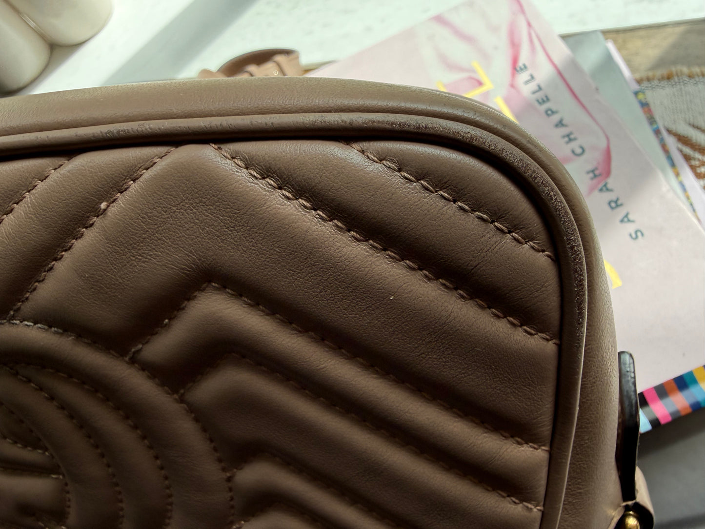Authentic Preloved Calfskin Classic Matelasse Small GG Marmont Chain Shoulder Bag in Porcelain Rose