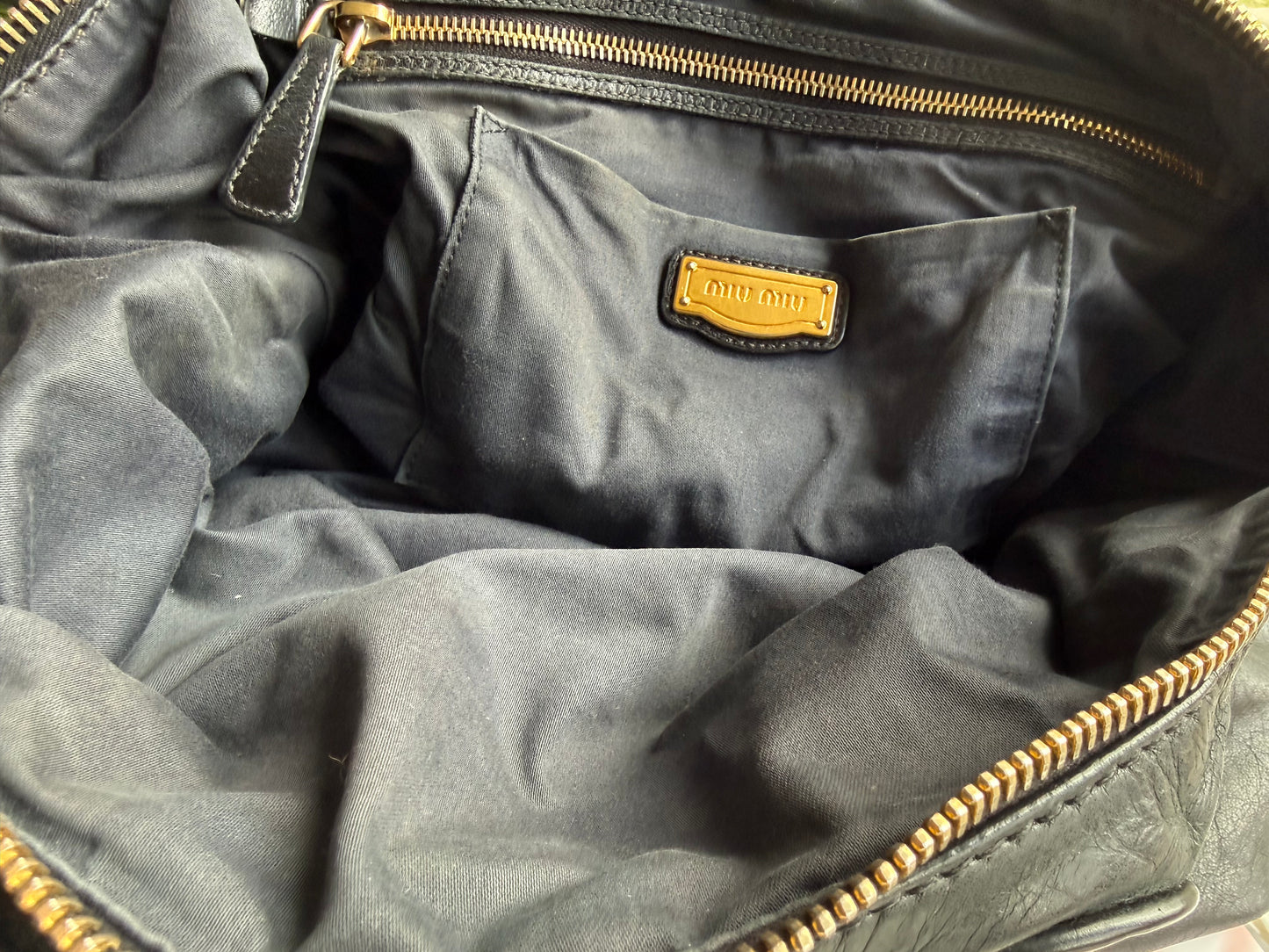 Preloved Authentic Vintage Miu Miu Convertible Tote Vitello Shine Large Black