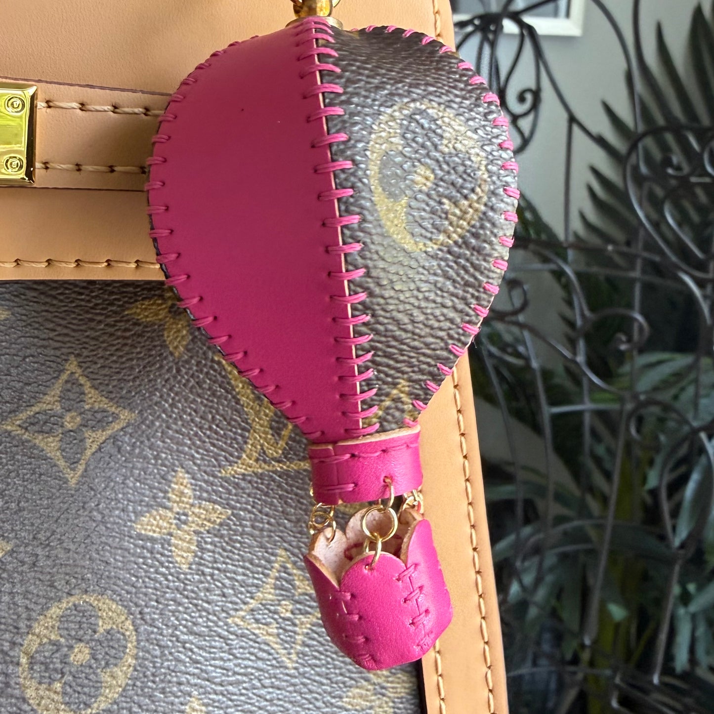 {TRACK 5} Handmade Bright Pink Leather + Mono Hot Air Balloon Charm