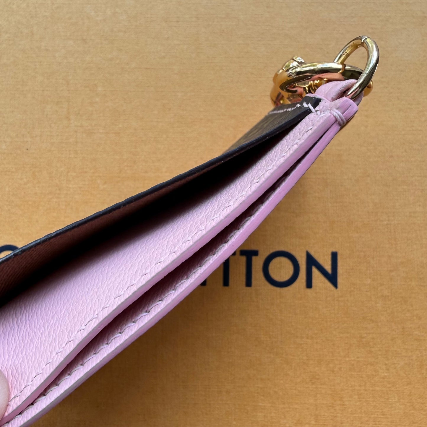 {HOLIDAY} Handmade Light Pink Leather + Mono Keychain Card Wallet
