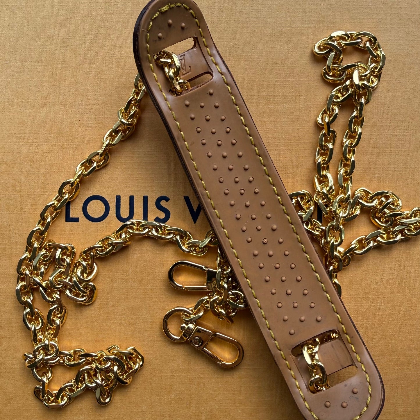 Gold Chain Crossbody Strap with Authentic LV Shoulder Piece