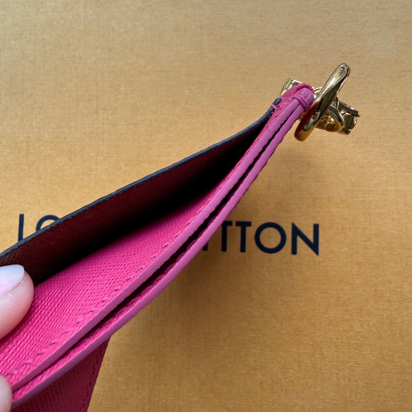 {HOLIDAY} Handmade Bright Pink Leather + Mono Keychain Card Wallet
