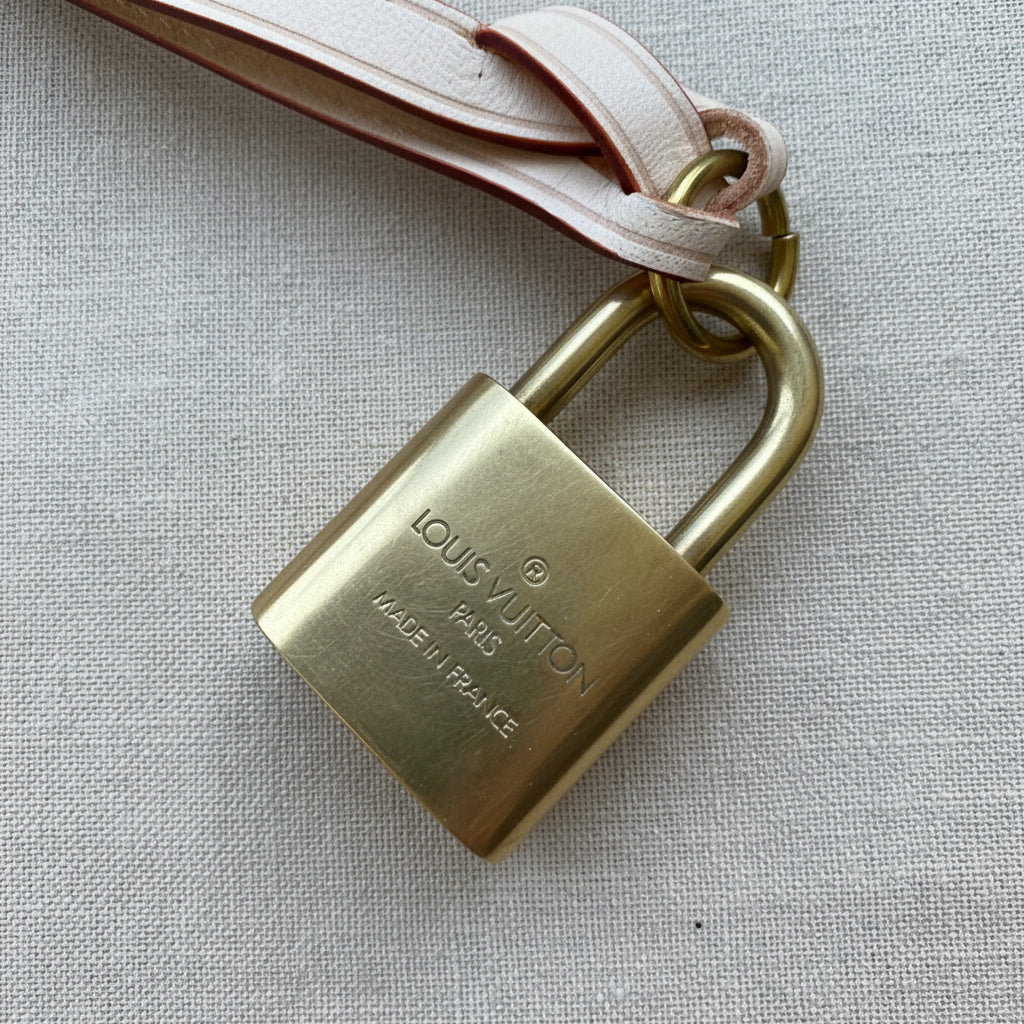 Authentic Preloved Vintage LV Brass lock + Keys with Vachetta Cloche Charm