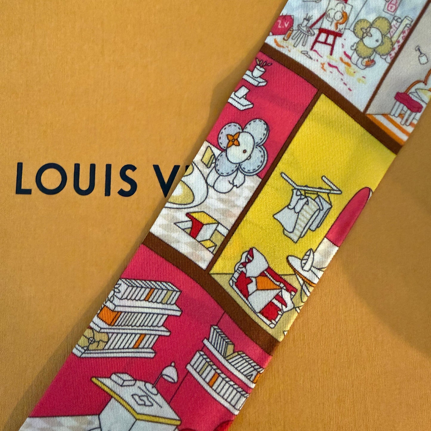 Brown + Pink Sunny Doll Silk Twilly