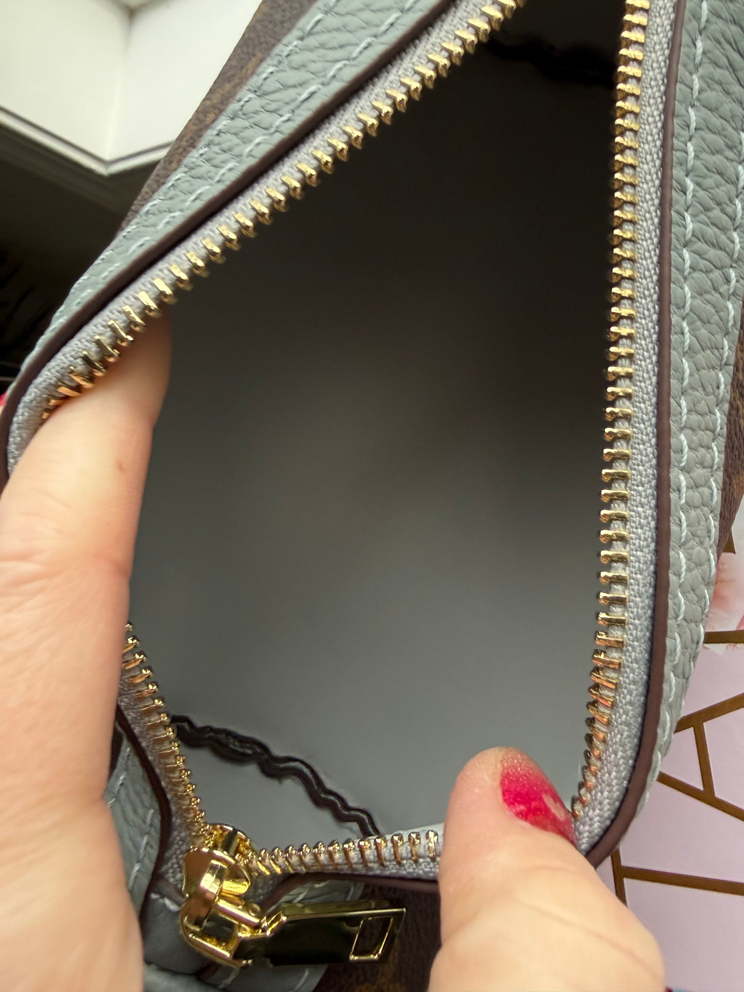 { AIMEE } Handmade Barrel Bag in Dusty Blue + Mono