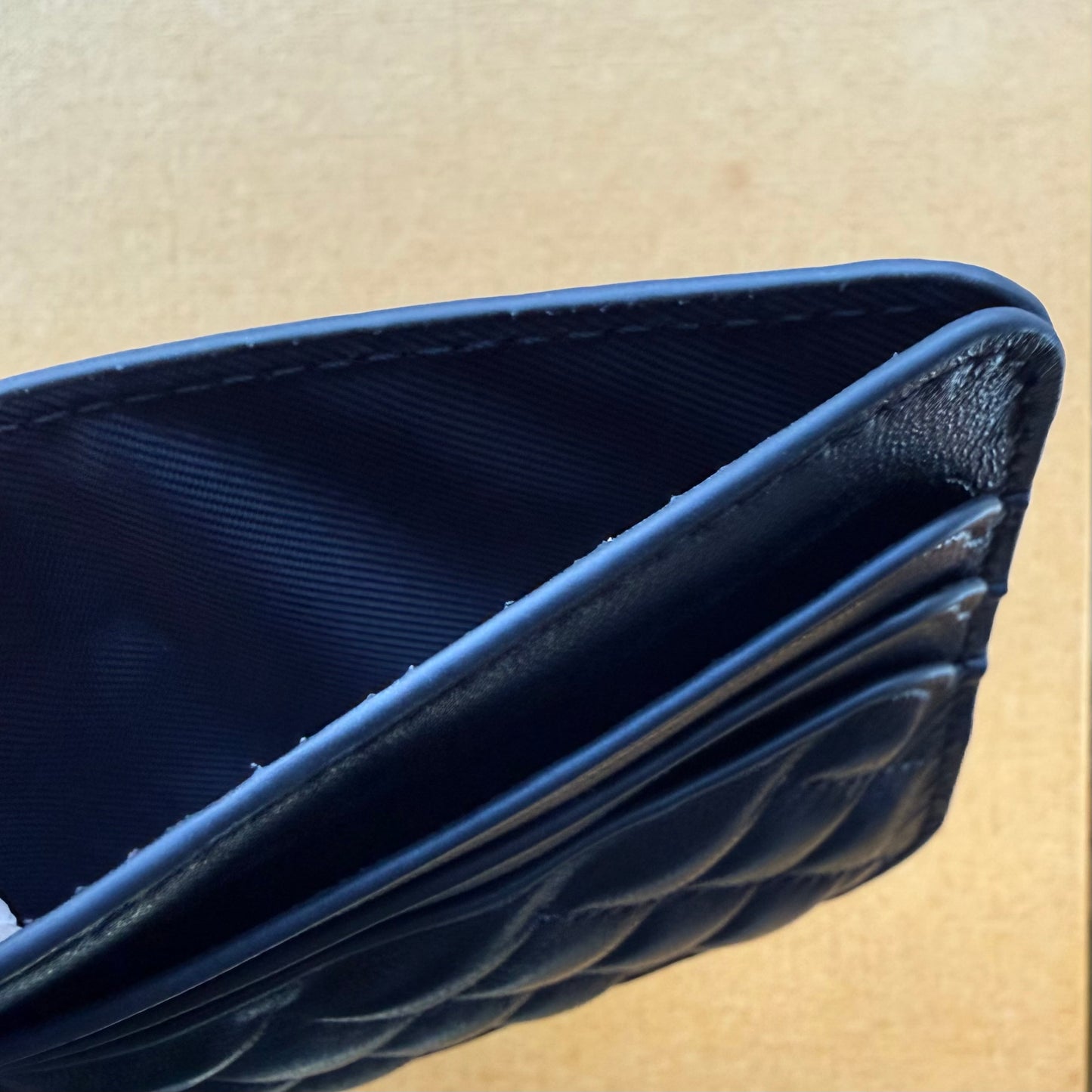 Quilted Lambskin Leather Card Slip Wallet - Black