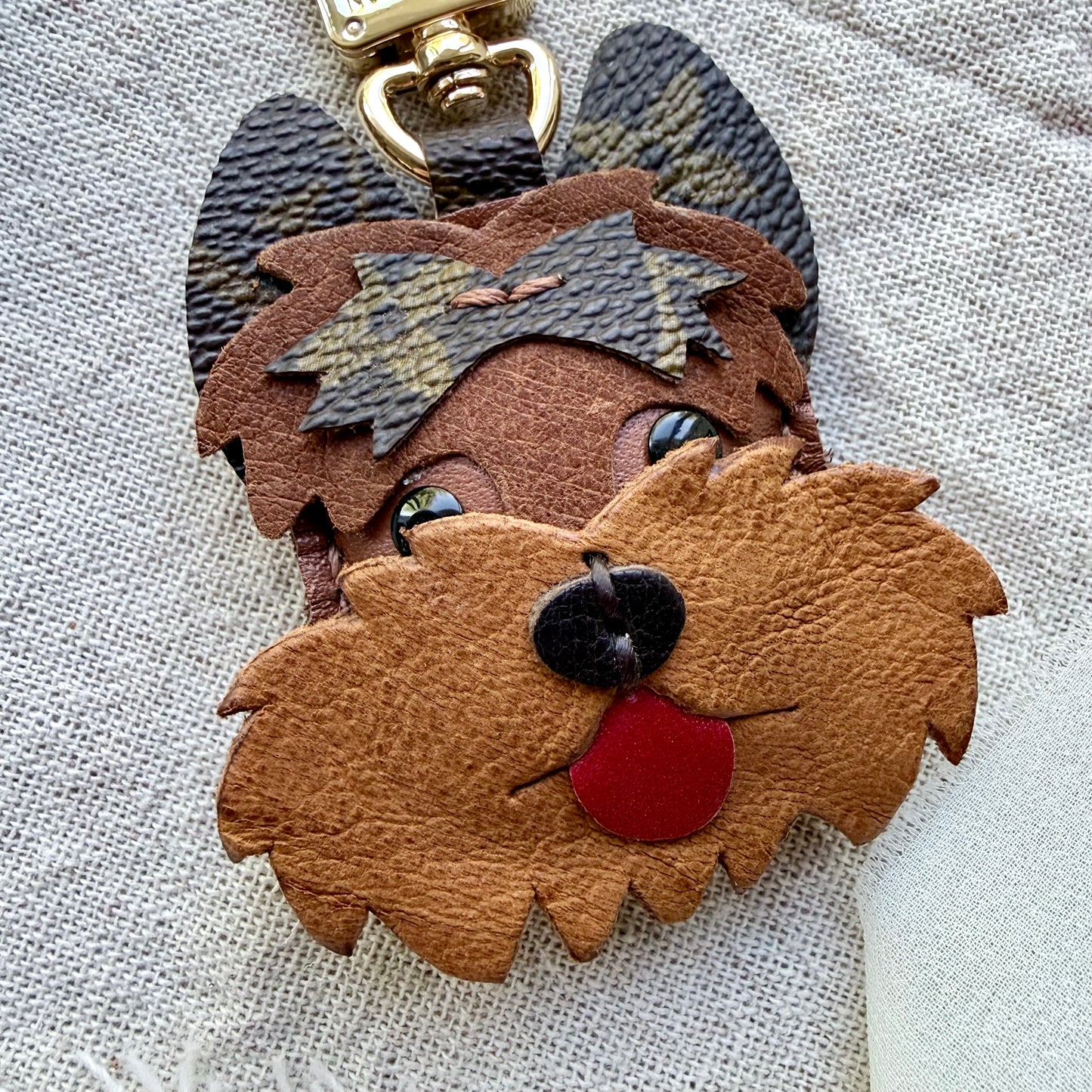 Handmade Upcycled Luxury Yorkie Bag Charm