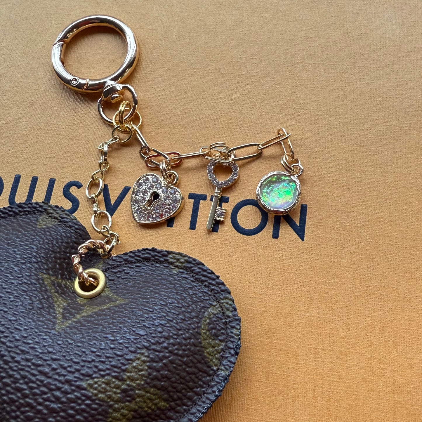 KEY TO MY HEART Upcycled Mono Heart Bag Charm