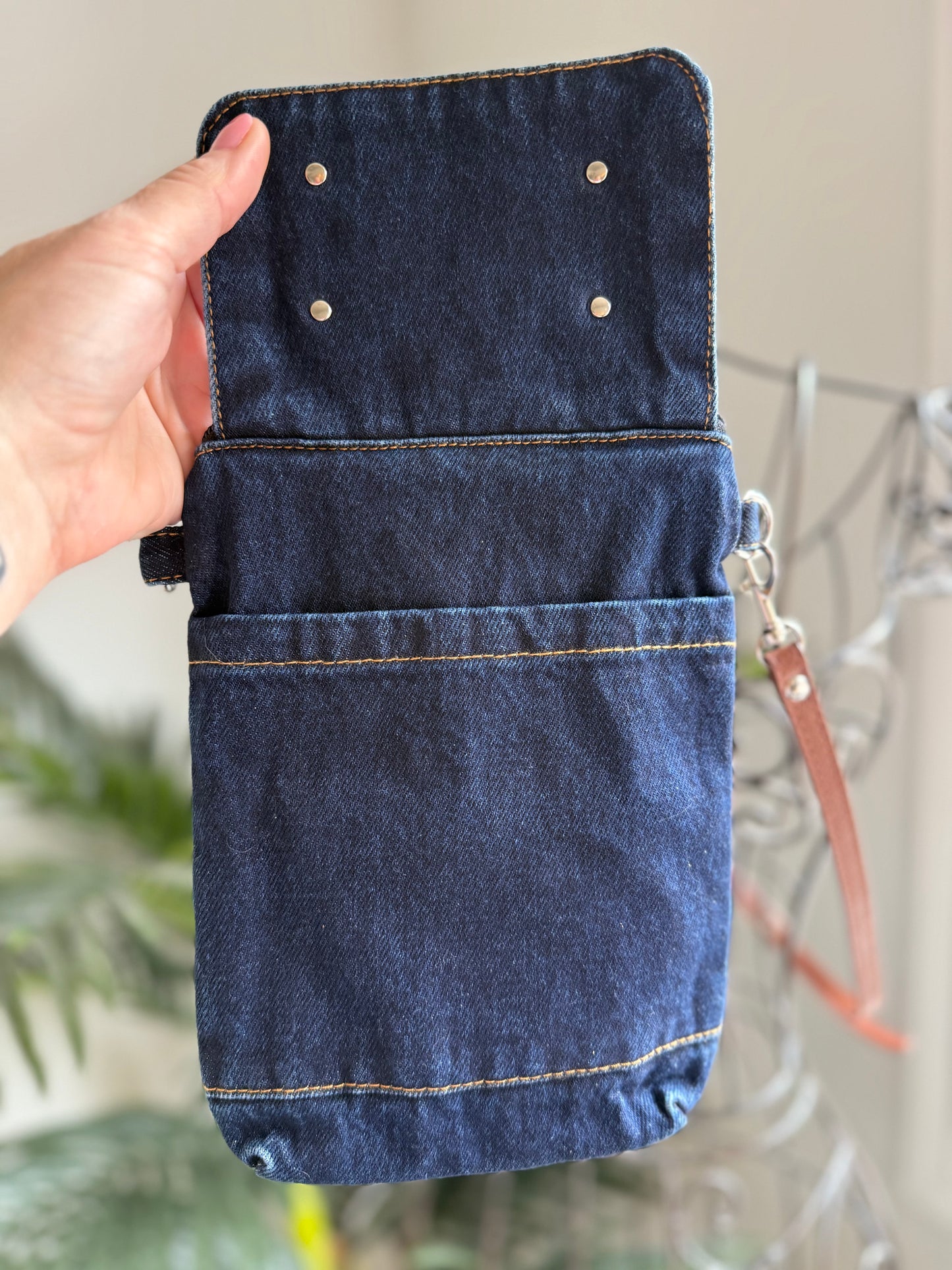 Dark Denim Crossbody with Mono Patch