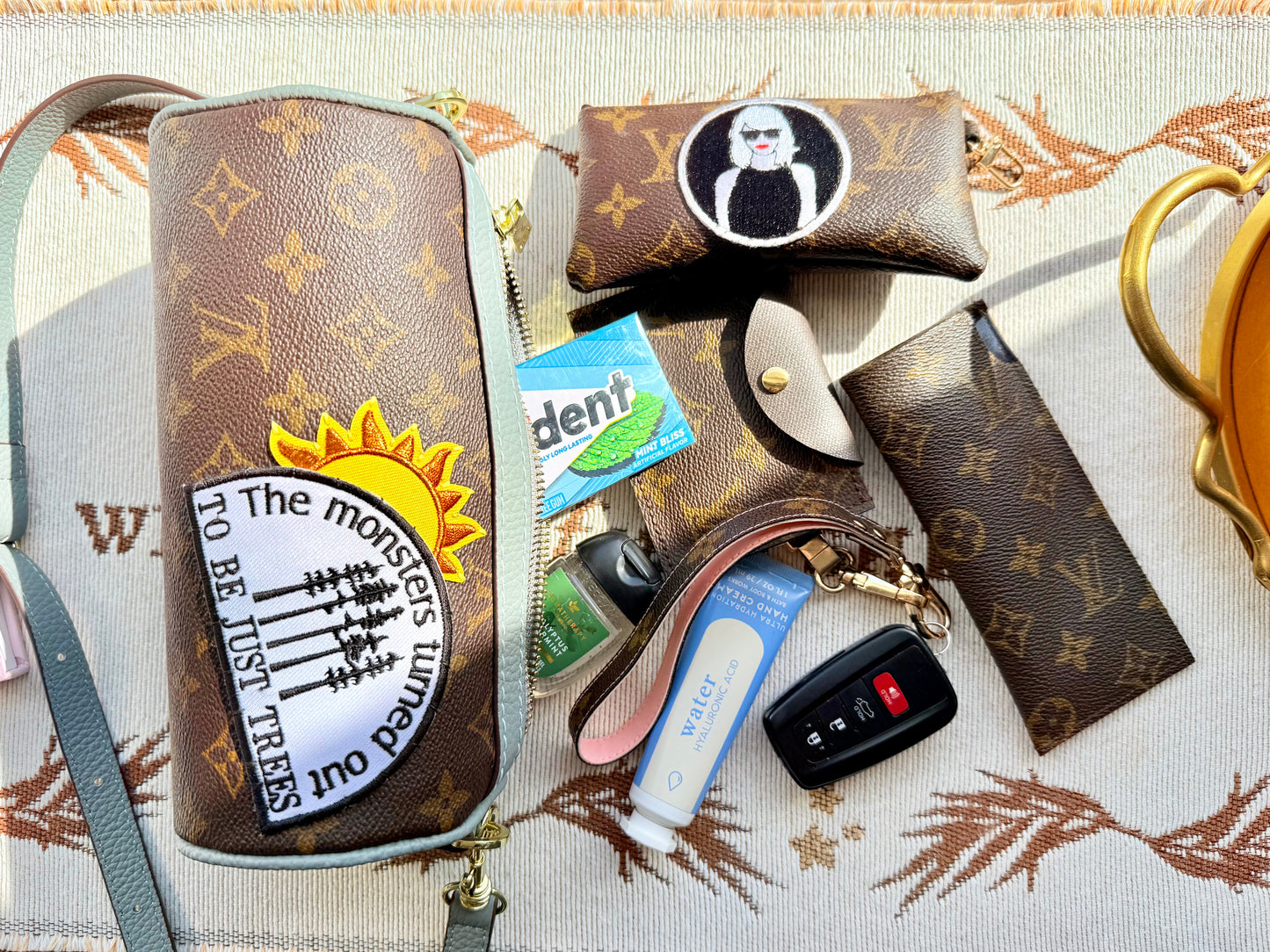 { AIMEE - THE WOODS } Handmade Barrel Bag in Dusty Blue + Mono