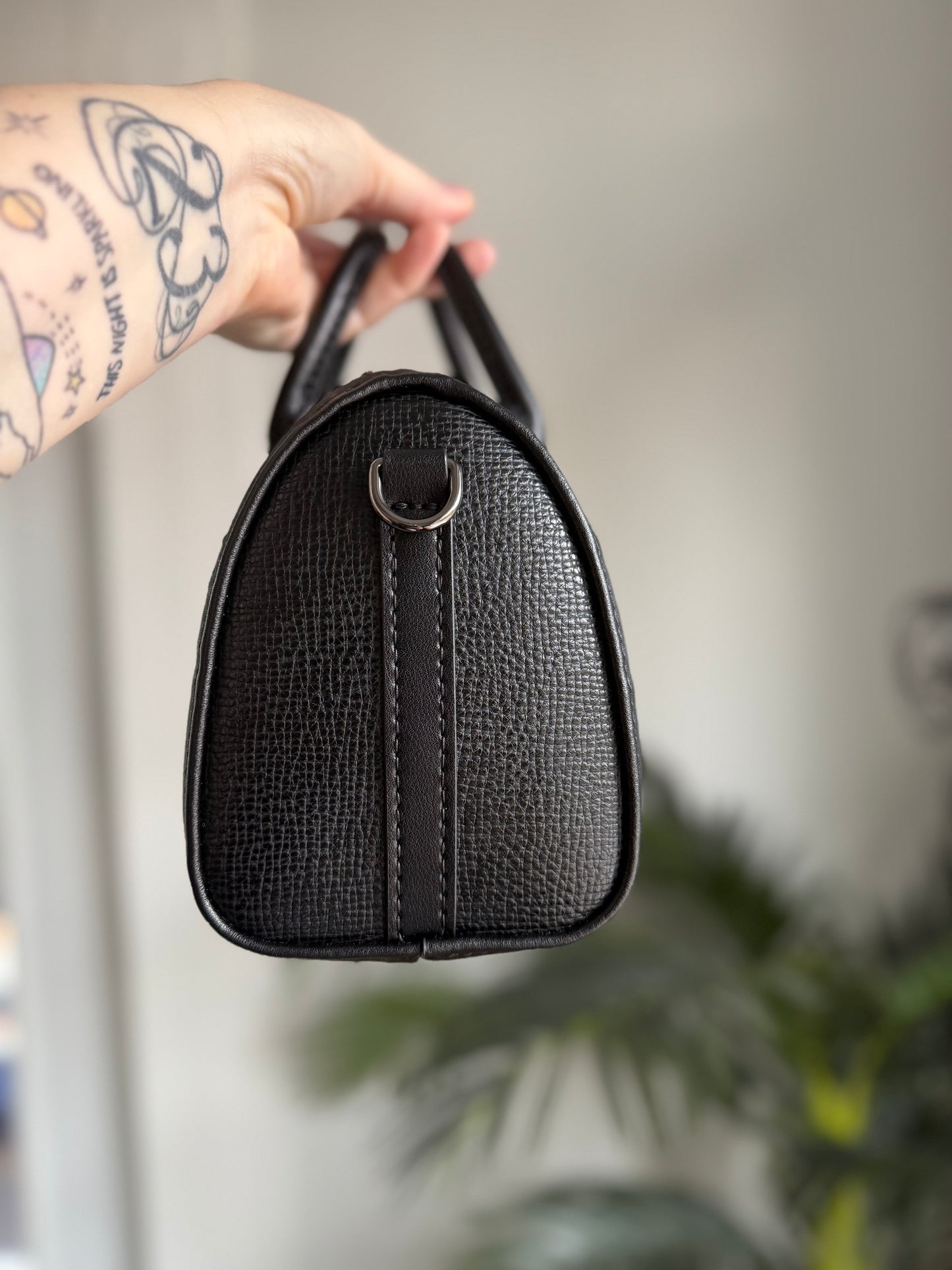 GOOEY V - Handmade Upcycled Drippy Mono + Leather Boston Bag