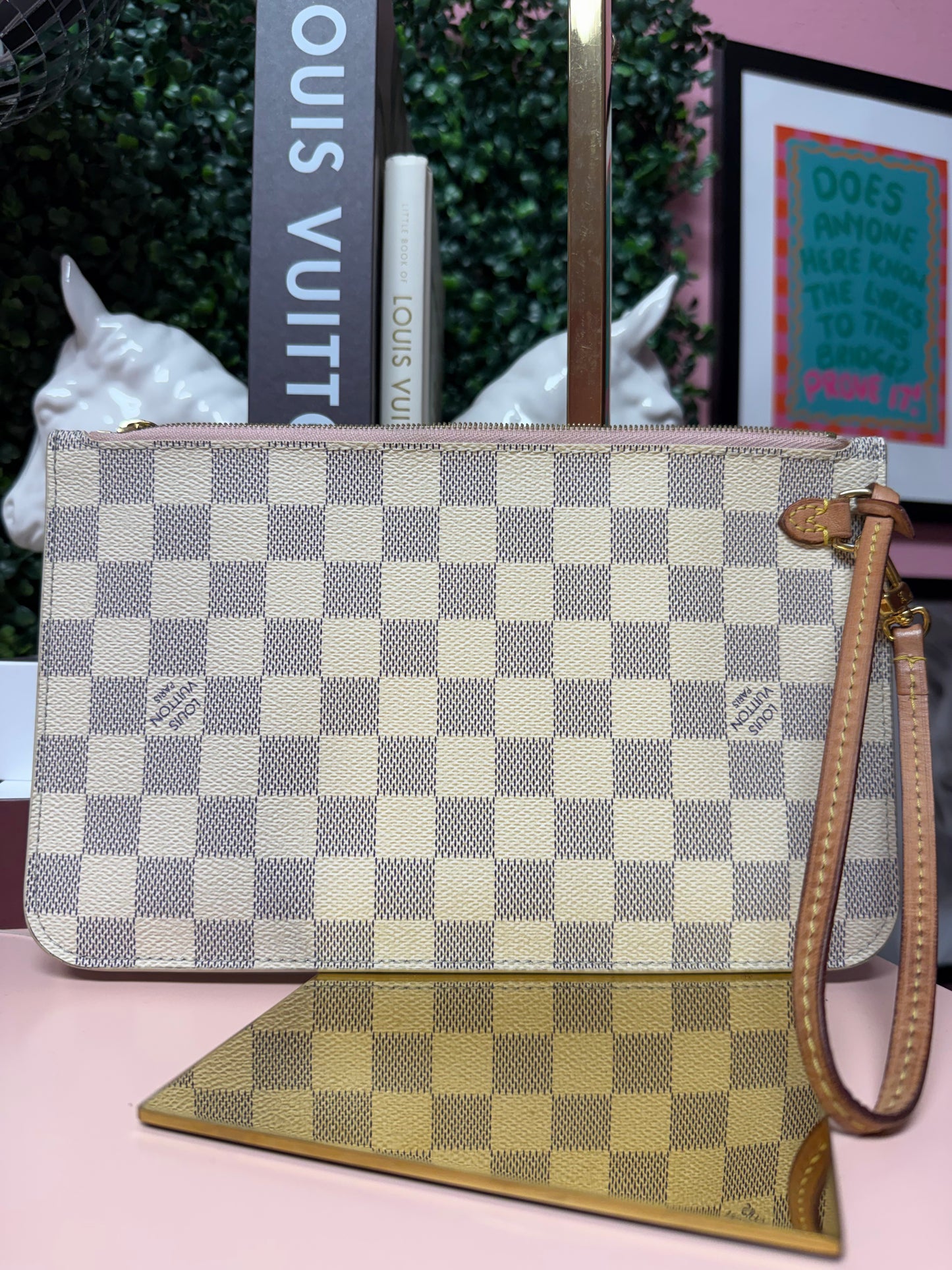 Authentic Preloved 2020 LV Damier Azure Neverfull Pouch