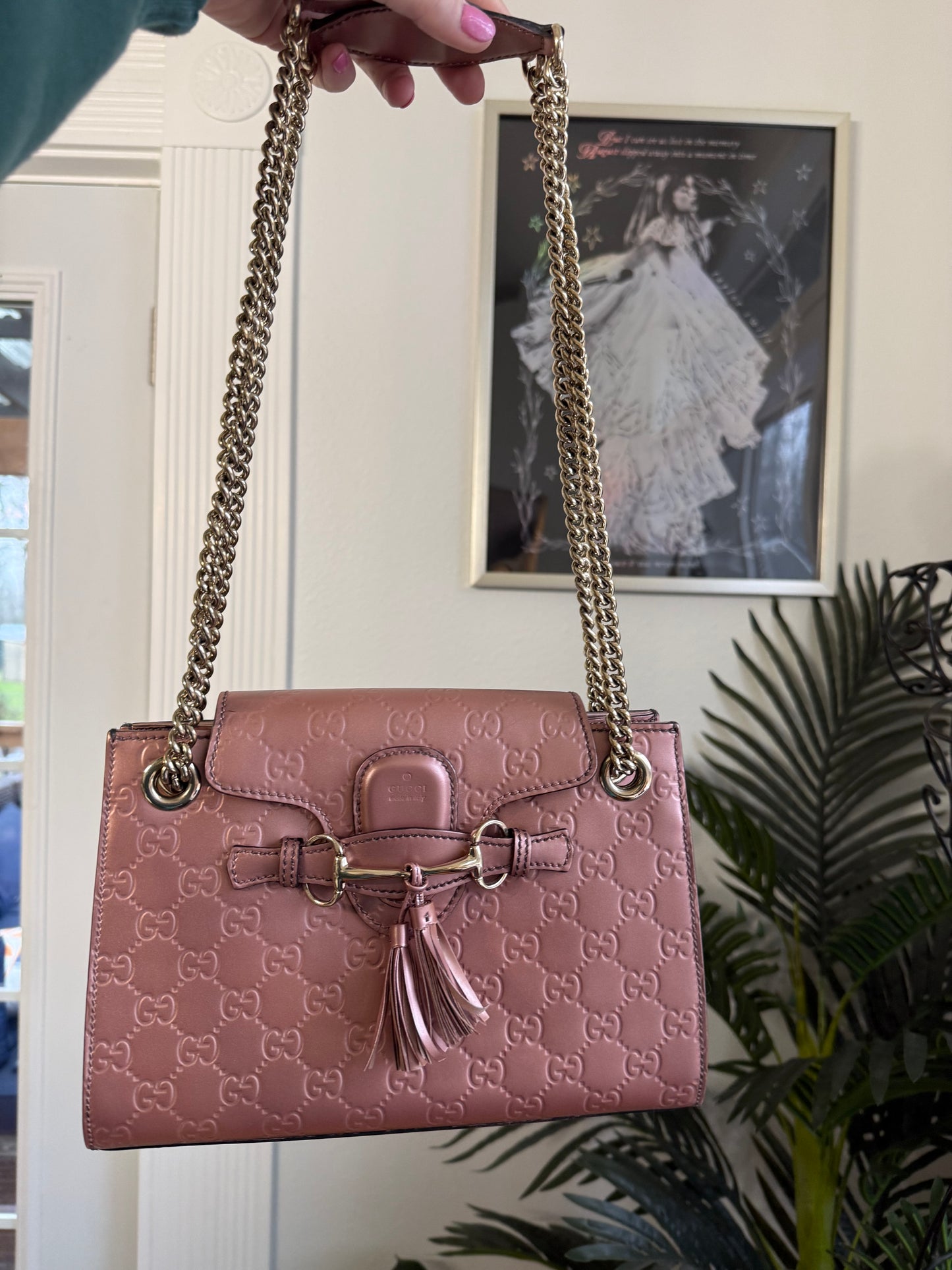 Preloved Authentic Metallic Rose Patent Leather Gucci EMILY Chain Shoulder Bag