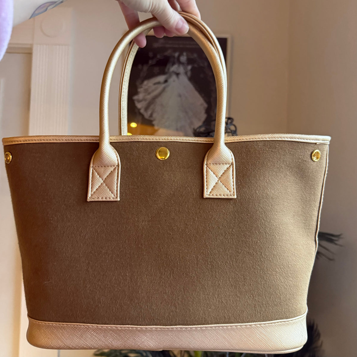 The TROPHY Tote || Handmade Upcycled Gucci Gold + Light Brown Dustbag Tote