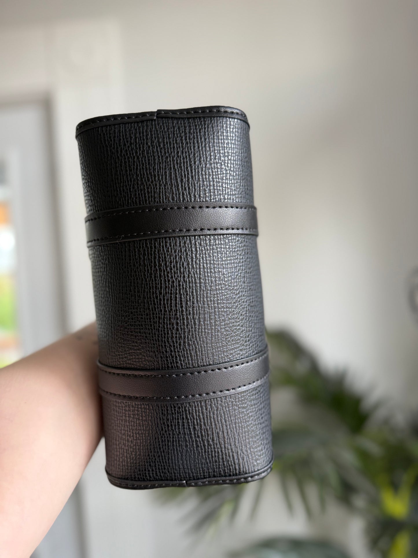 GOOEY V - Handmade Upcycled Drippy Mono + Leather Boston Bag