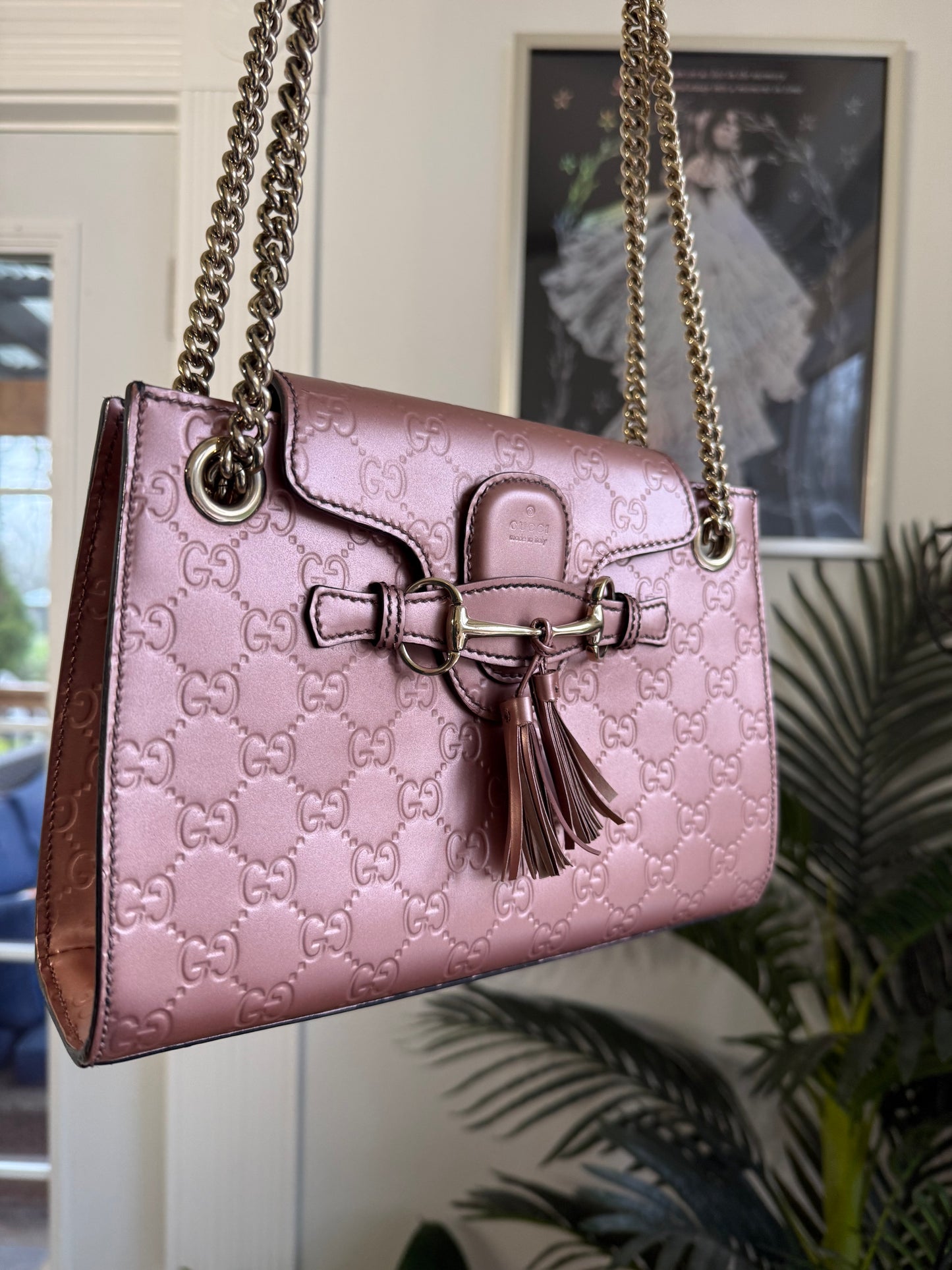 Preloved Authentic Metallic Rose Patent Leather Gucci EMILY Chain Shoulder Bag