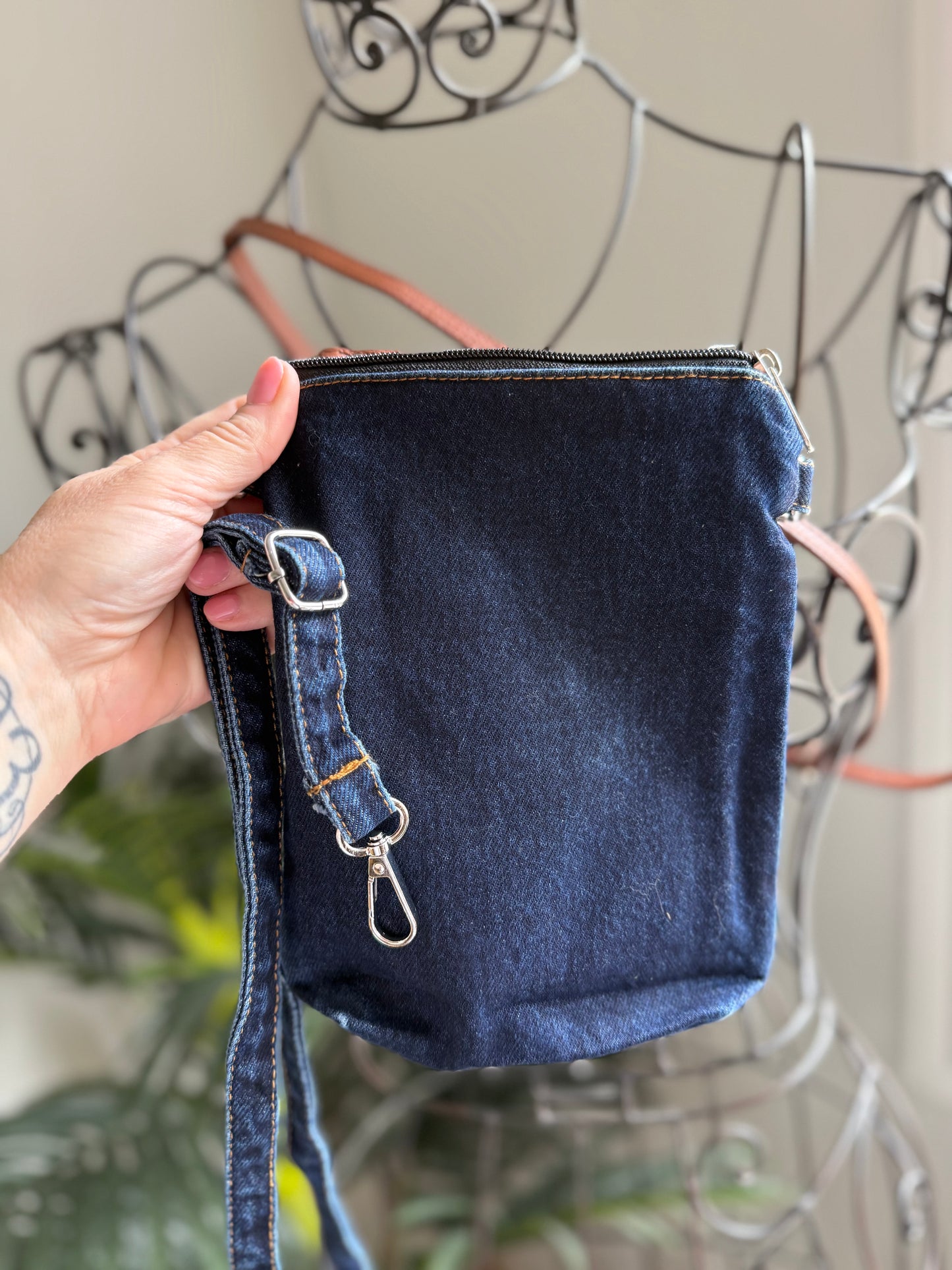 Dark Denim Crossbody with Mono Patch
