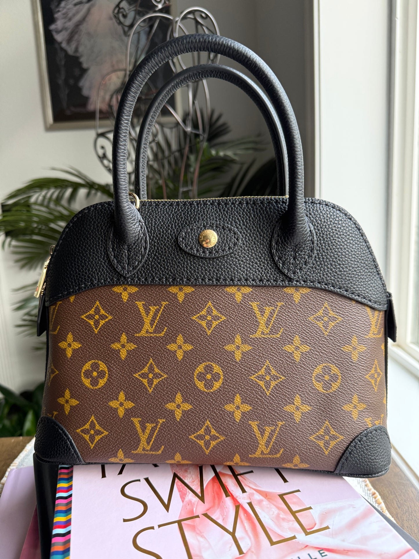 { BETTY } Handmade mono + black leather dome satchel crossbody