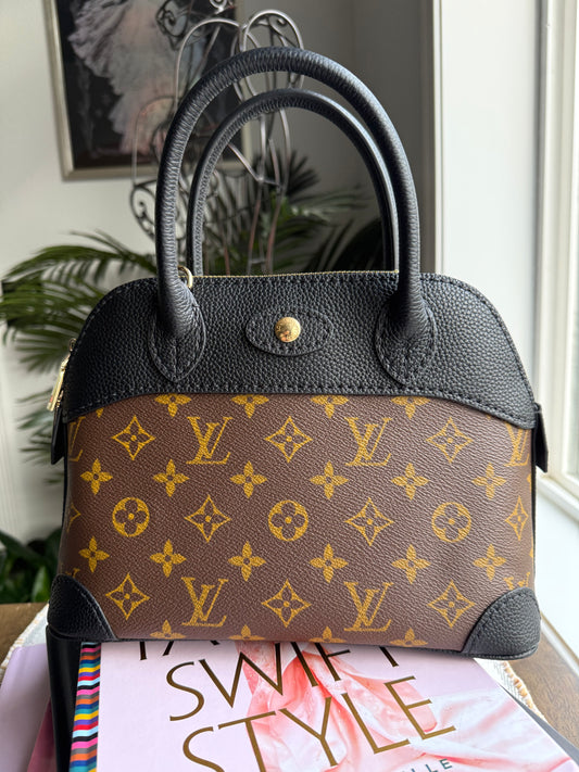 { BETTY } Handmade mono + black leather dome satchel crossbody