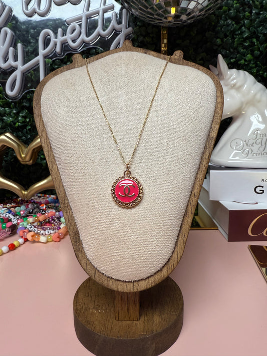 LOVER ERA Upcycled Lux CC Charm Necklace in Bright Pink