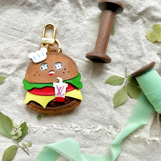 The KIDS MEAL Hamburger Charm || Upcycled Luxury Handmade Food Quirky Bag Styling Charm