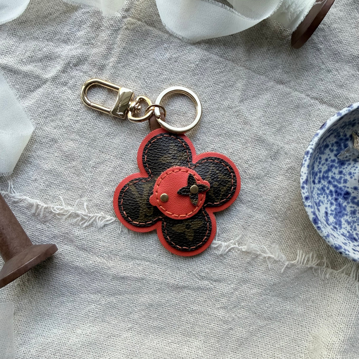Handmade Flower Doll Bag Charm in True Red
