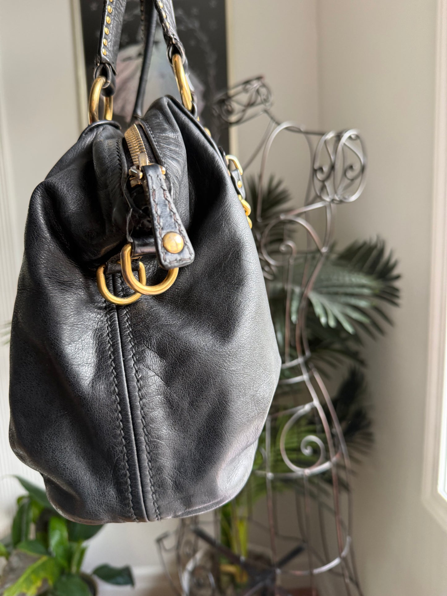 Preloved Authentic Vintage Miu Miu Convertible Tote Vitello Shine Large Black