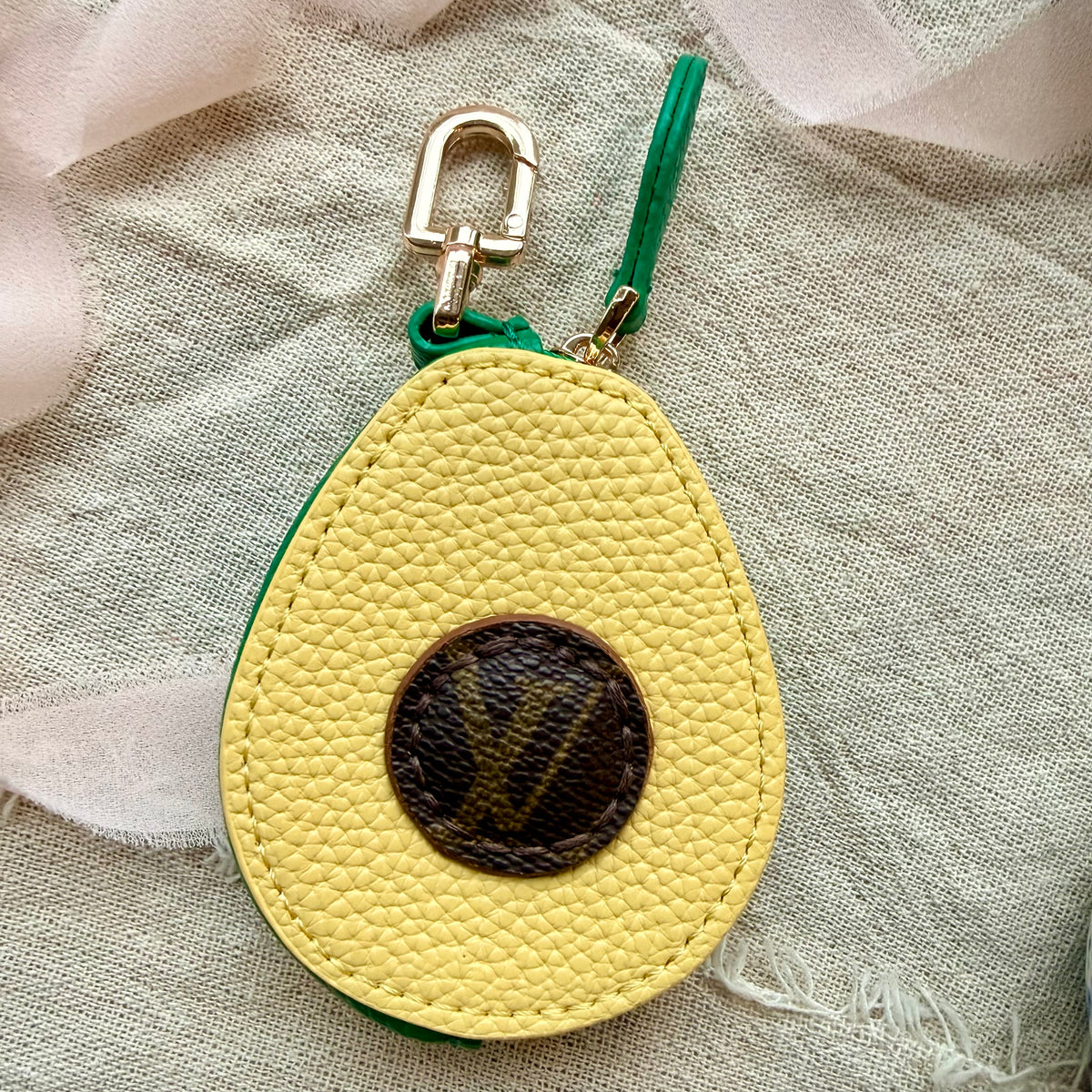Zippy Avocado Handmade Upcycled Luxury Bag Charm