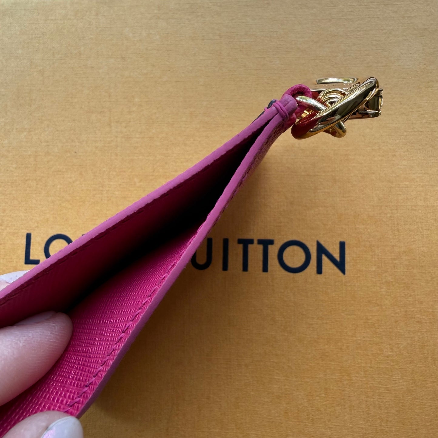 {HOLIDAY} Handmade Bright Pink Leather + Mono Keychain Card Wallet