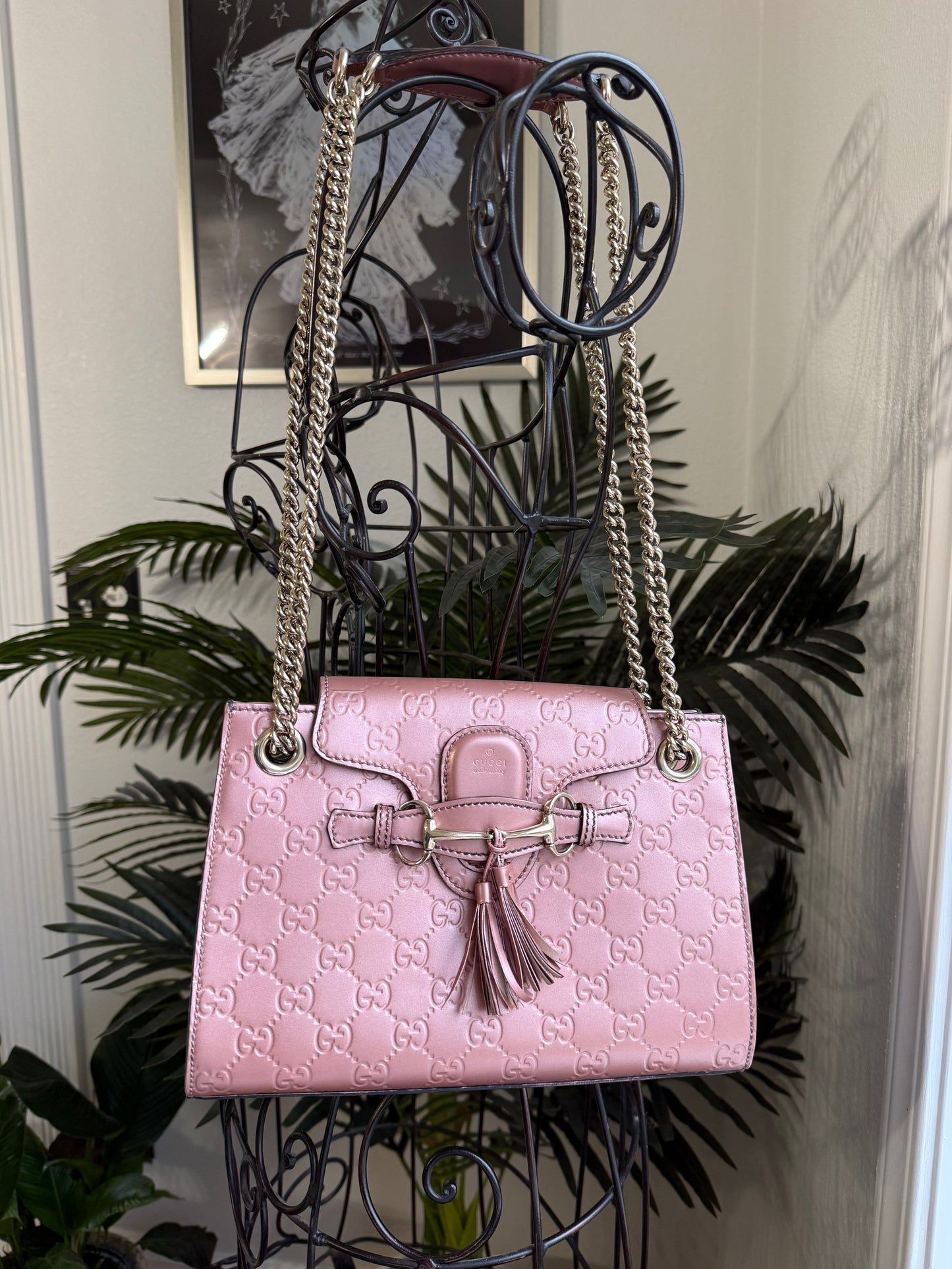 Preloved Authentic Metallic Rose Patent Leather Gucci EMILY Chain Shoulder Bag