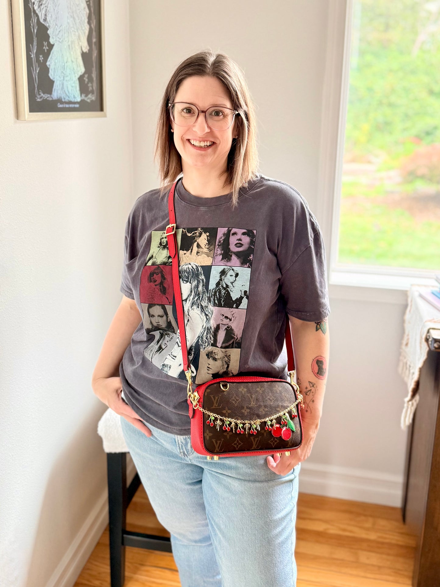 The AMERICANA Crossbody || Handmade Upcycled Luxury Monogram Canvas Cherry Crossbody Bag