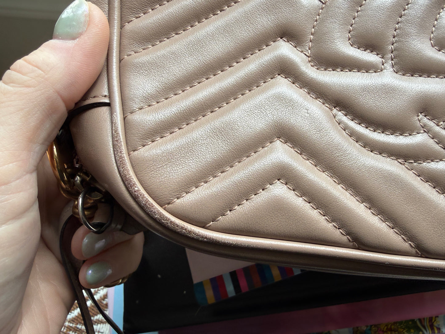 Authentic Preloved Calfskin Classic Matelasse Small GG Marmont Chain Shoulder Bag in Porcelain Rose