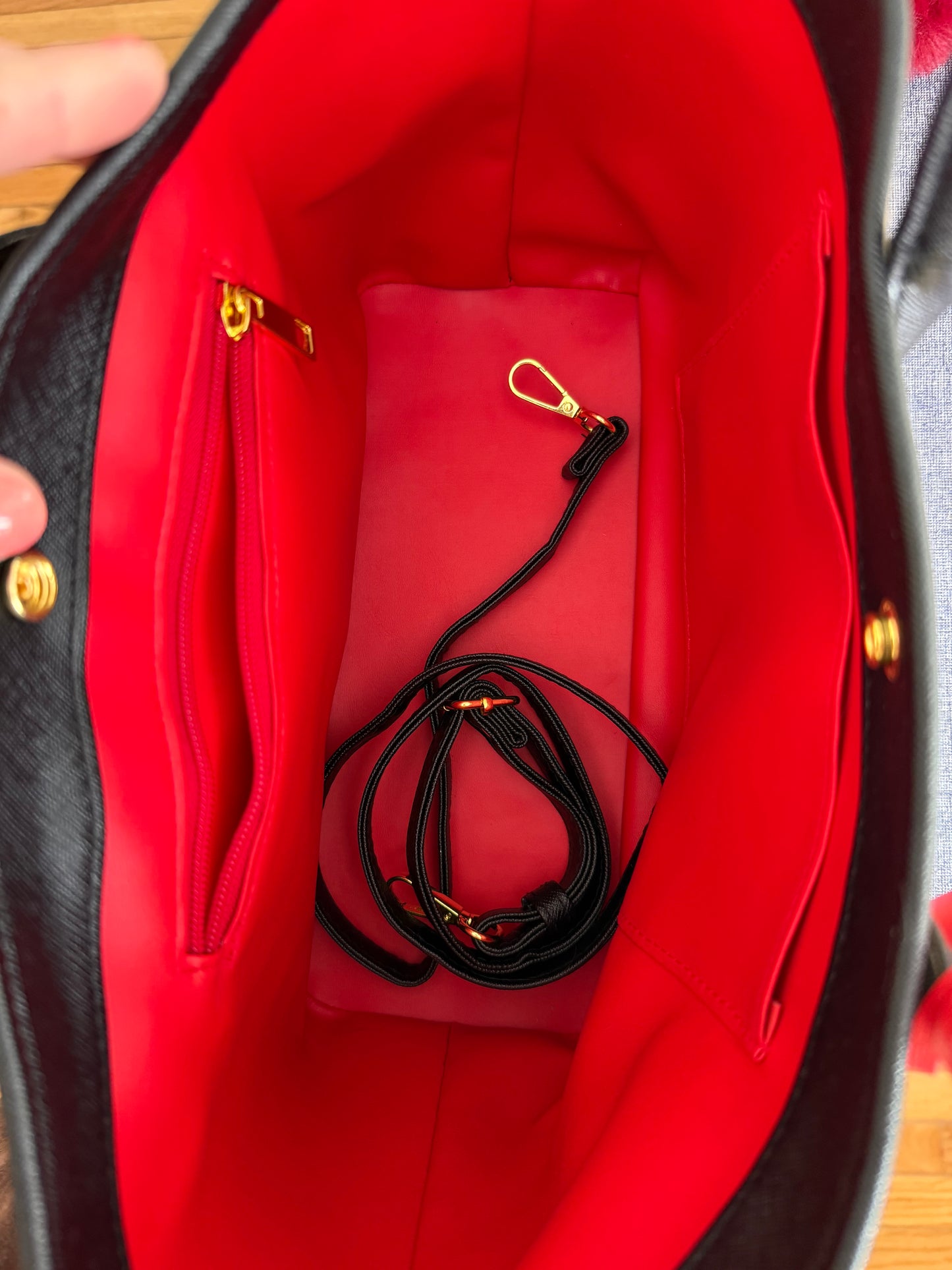 { BABE } Handmade Upcycled Louis Vuitton Duster Tote - Black + Red Interior