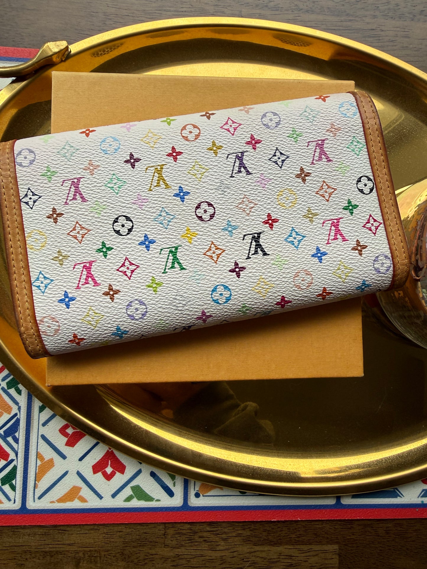 Authentic Preloved Vintage LV x Murakami White Multicolore International Wallet