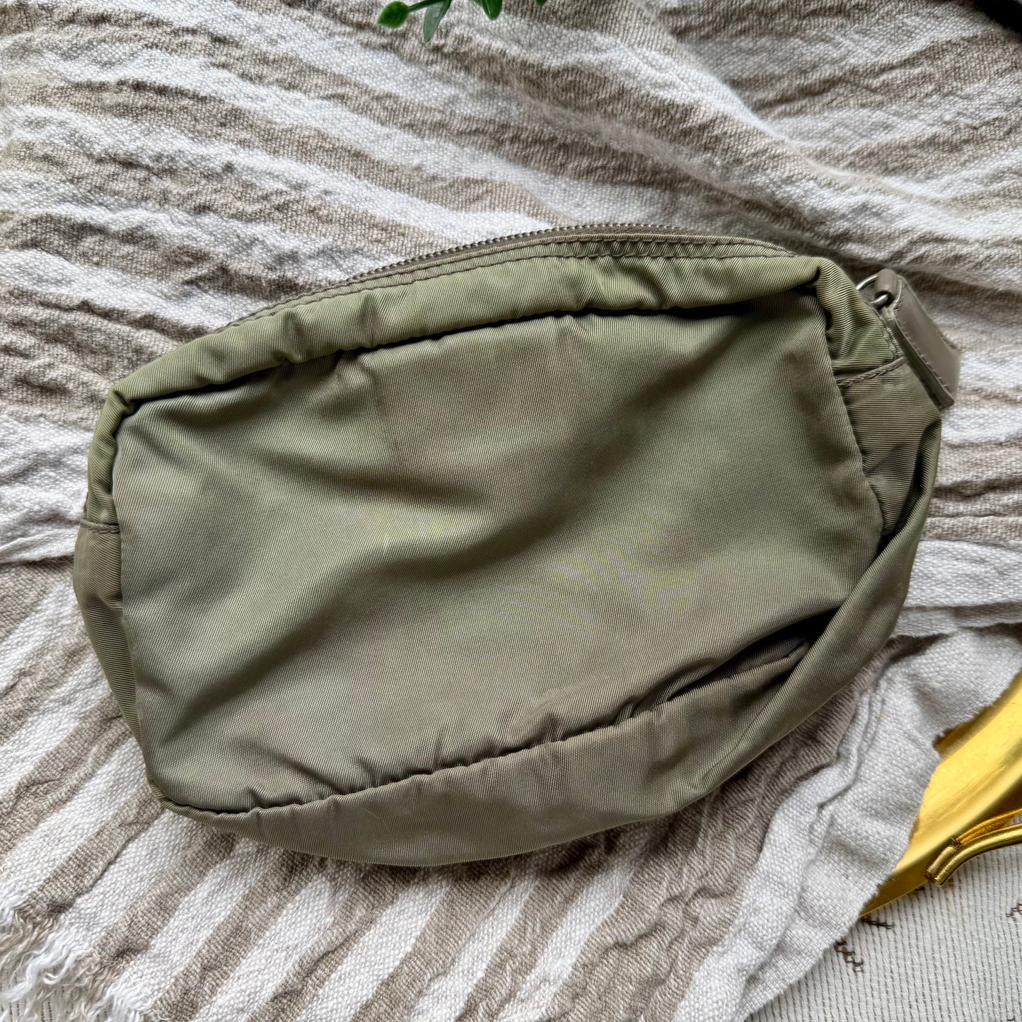 Luxury Authentic Preloved Vintage P R A D A Cosmetics Bag in Military Green