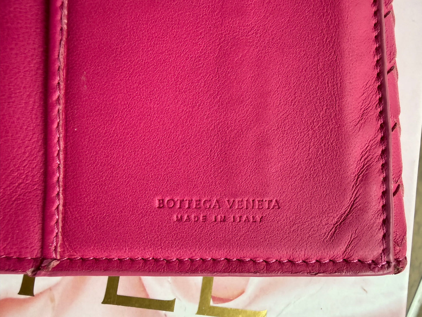 Authentic Preloved Bright Pink Bottega Long Wallet on Chain