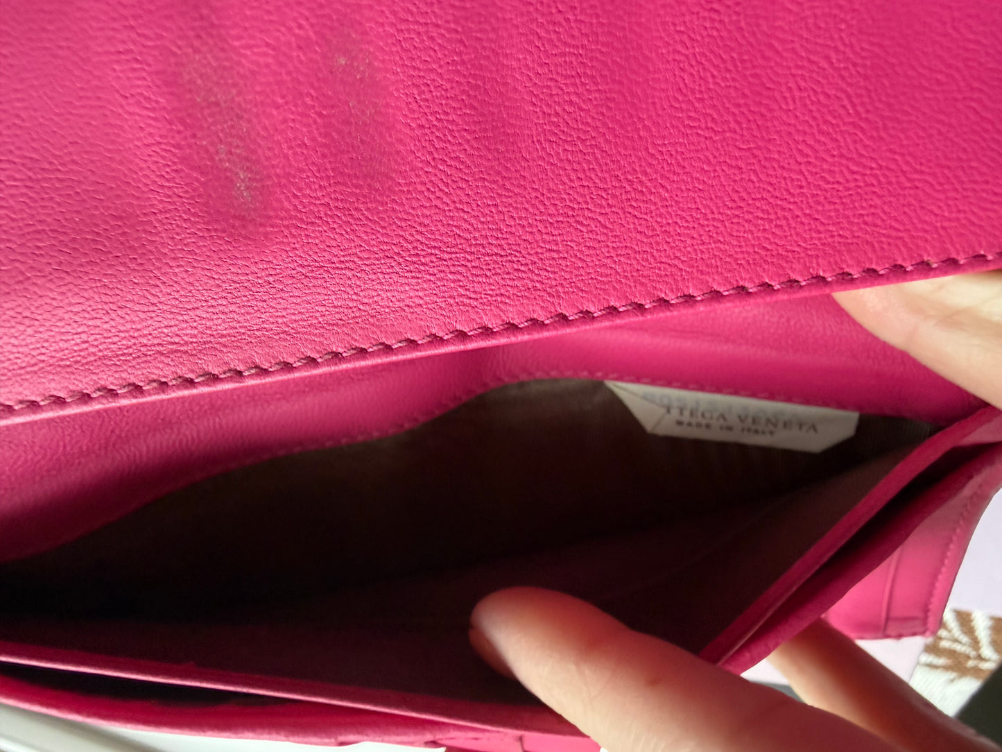 Authentic Preloved Bright Pink Bottega Long Wallet on Chain