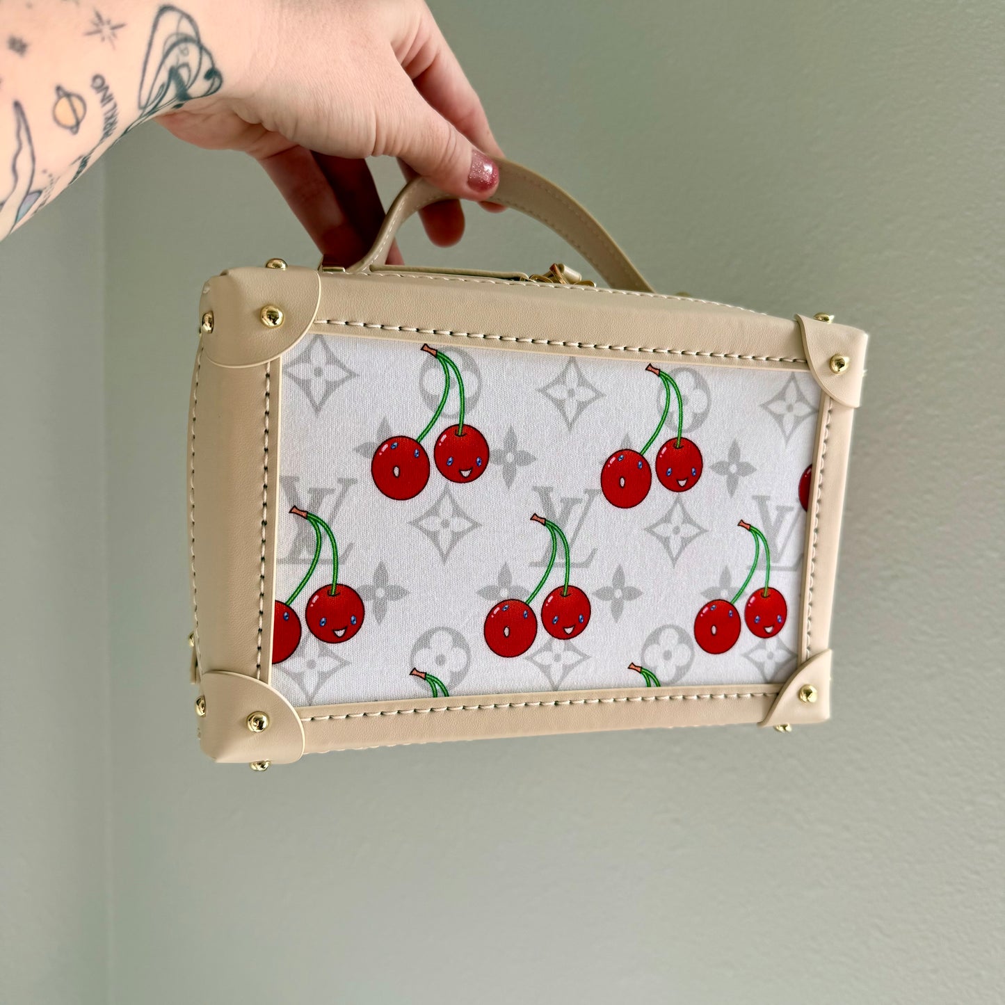 The T&T Trunk Bag || Handmade Upcycled Artisan Luxury Handbag White Cherry Edition
