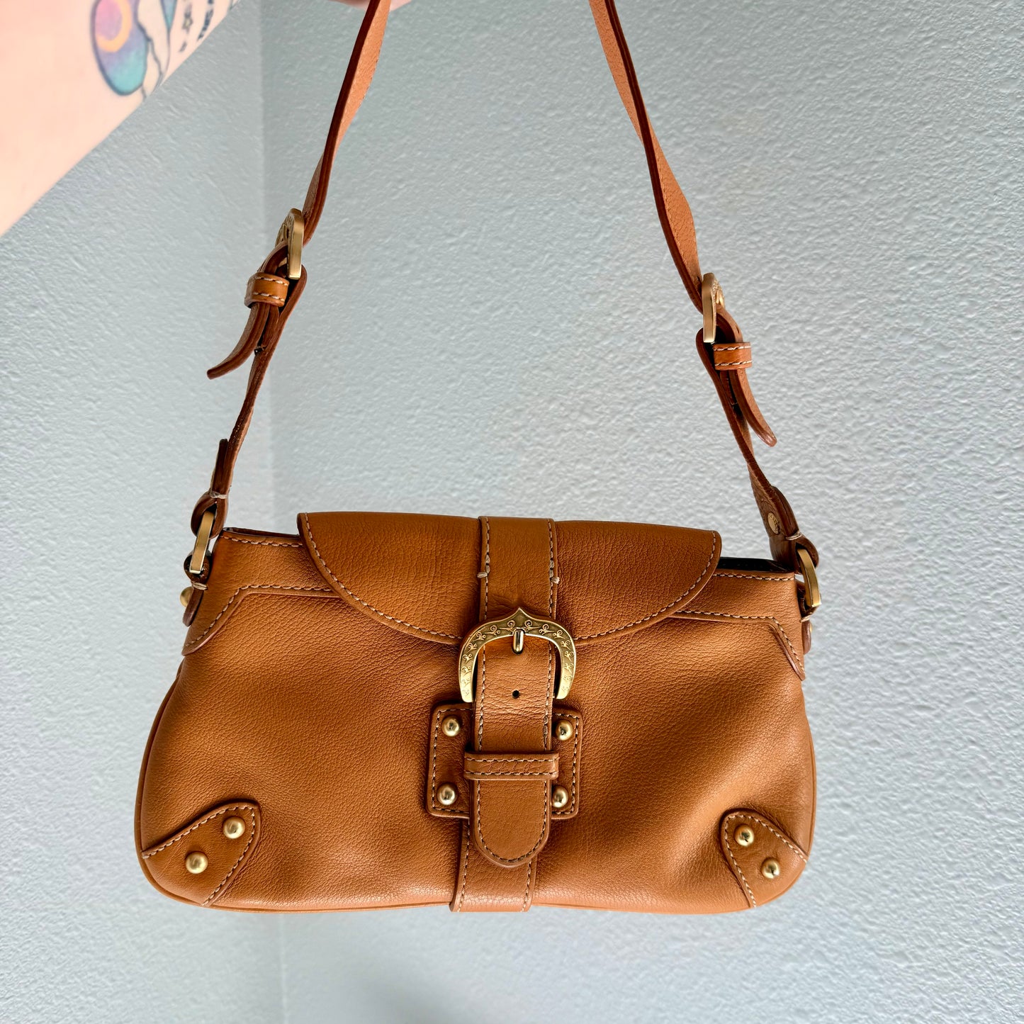 Preloved Authentic Dooney & Bourke British Tan Mini Studded Shoulder Bag