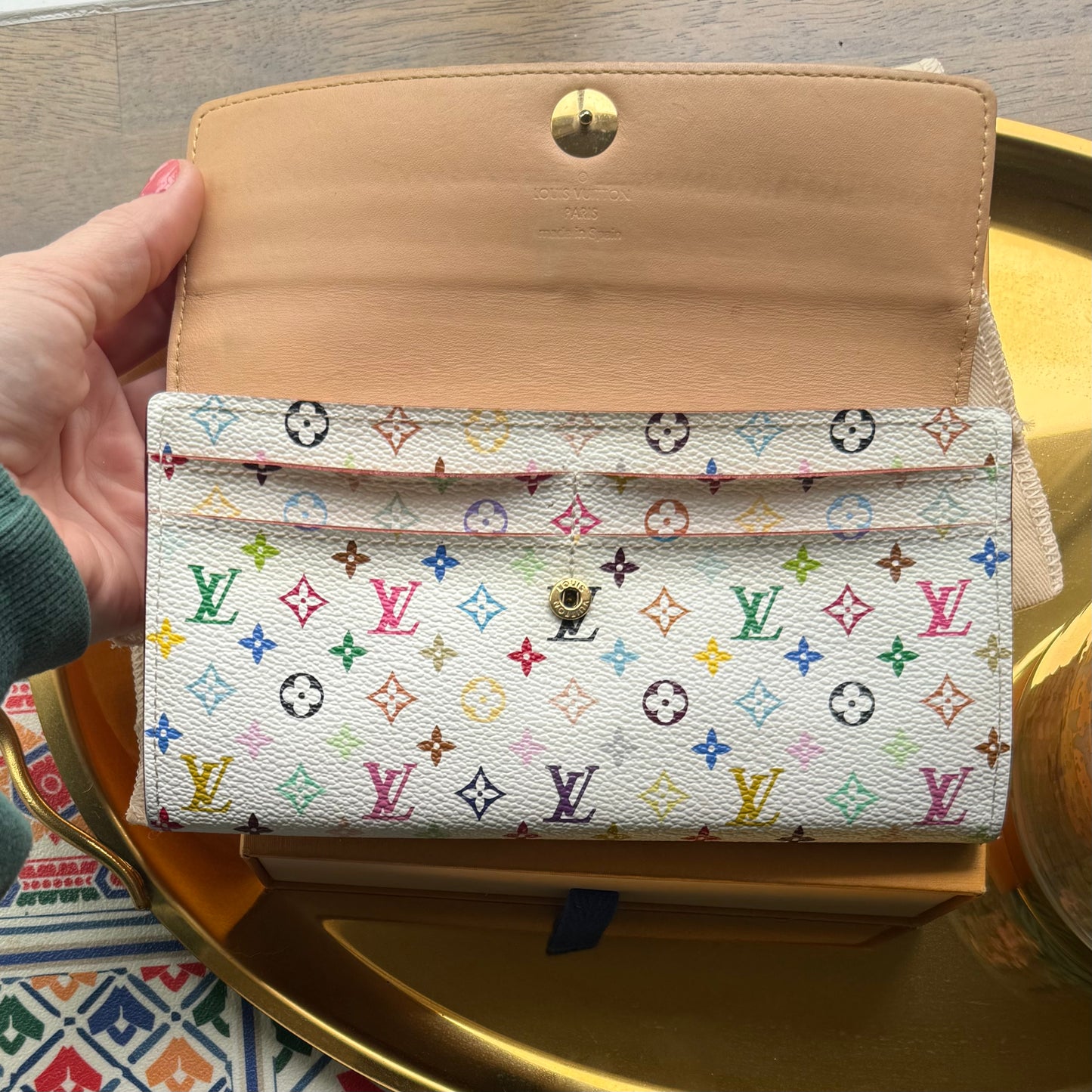 Authentic Preloved 2009 LV x Murakami White Multi Sarah Wallet