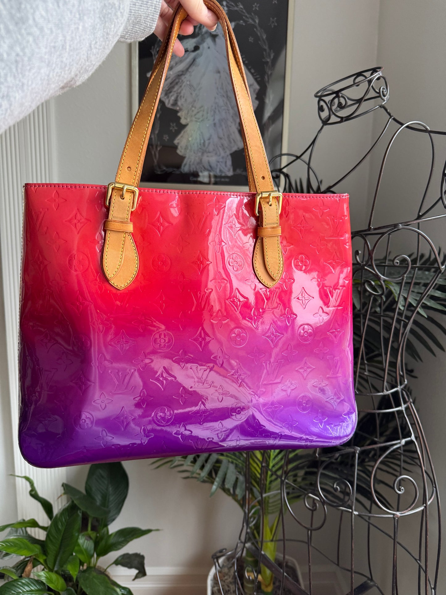 Authentic Preloved Custom Dyed Sunset Ombre Vernis Louis Vuitton Luxury Brentwood Bag