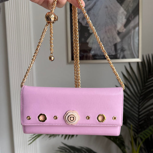 Authentic Preloved Ferragamo Long Wallet on chain - lilac and light pink floral grommet