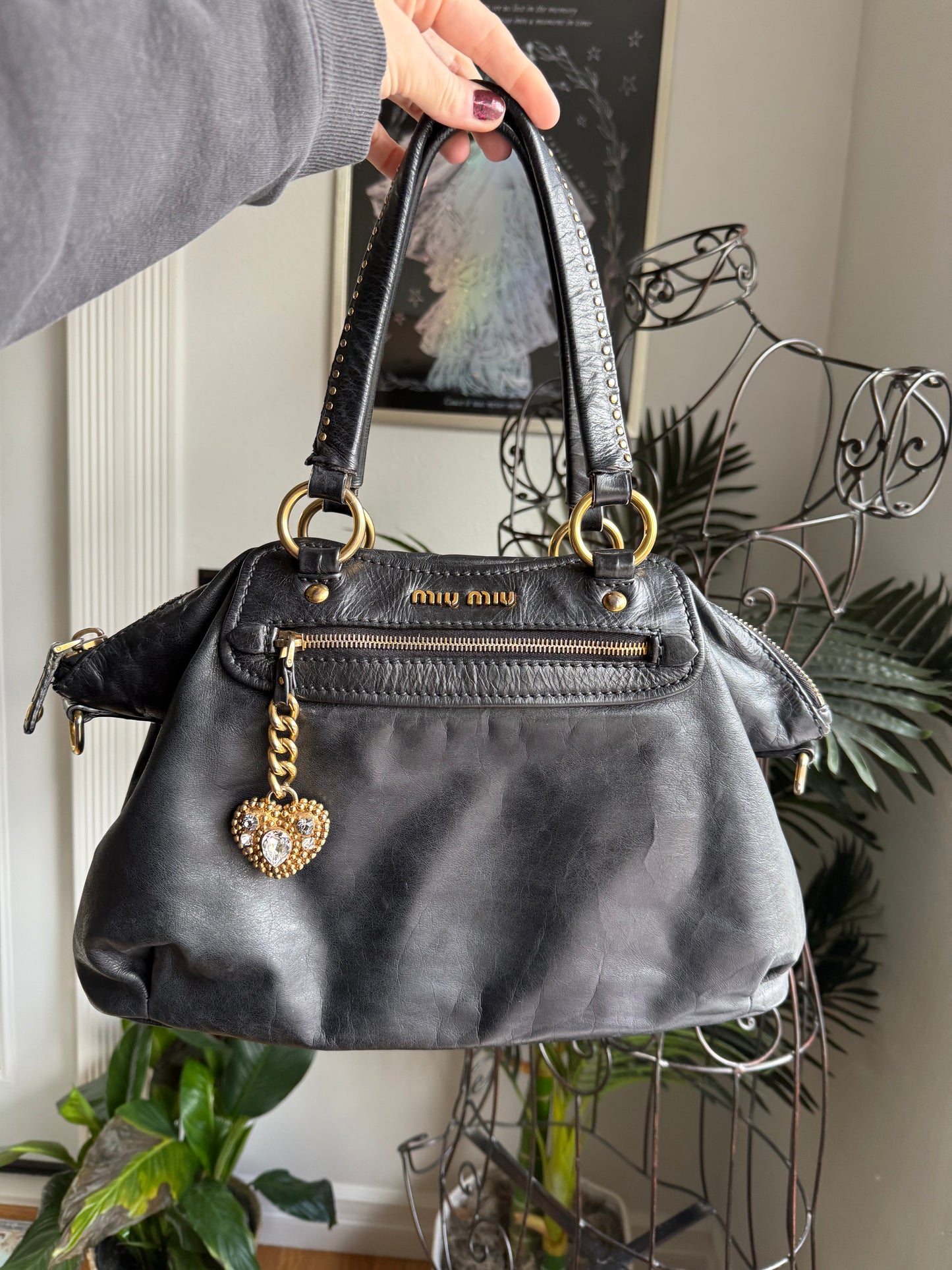 Preloved Authentic Vintage Miu Miu Convertible Tote Vitello Shine Large Black