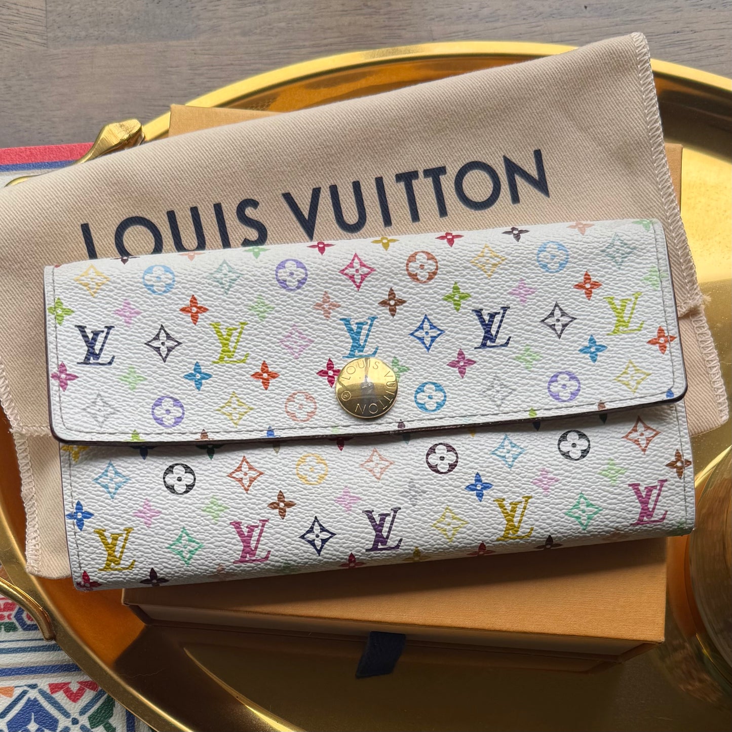Authentic Preloved 2009 LV x Murakami White Multi Sarah Wallet