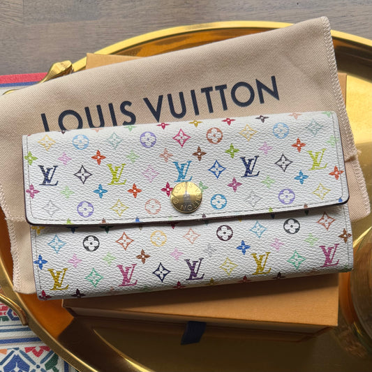 Authentic Preloved 2009 LV x Murakami White Multi Sarah Wallet