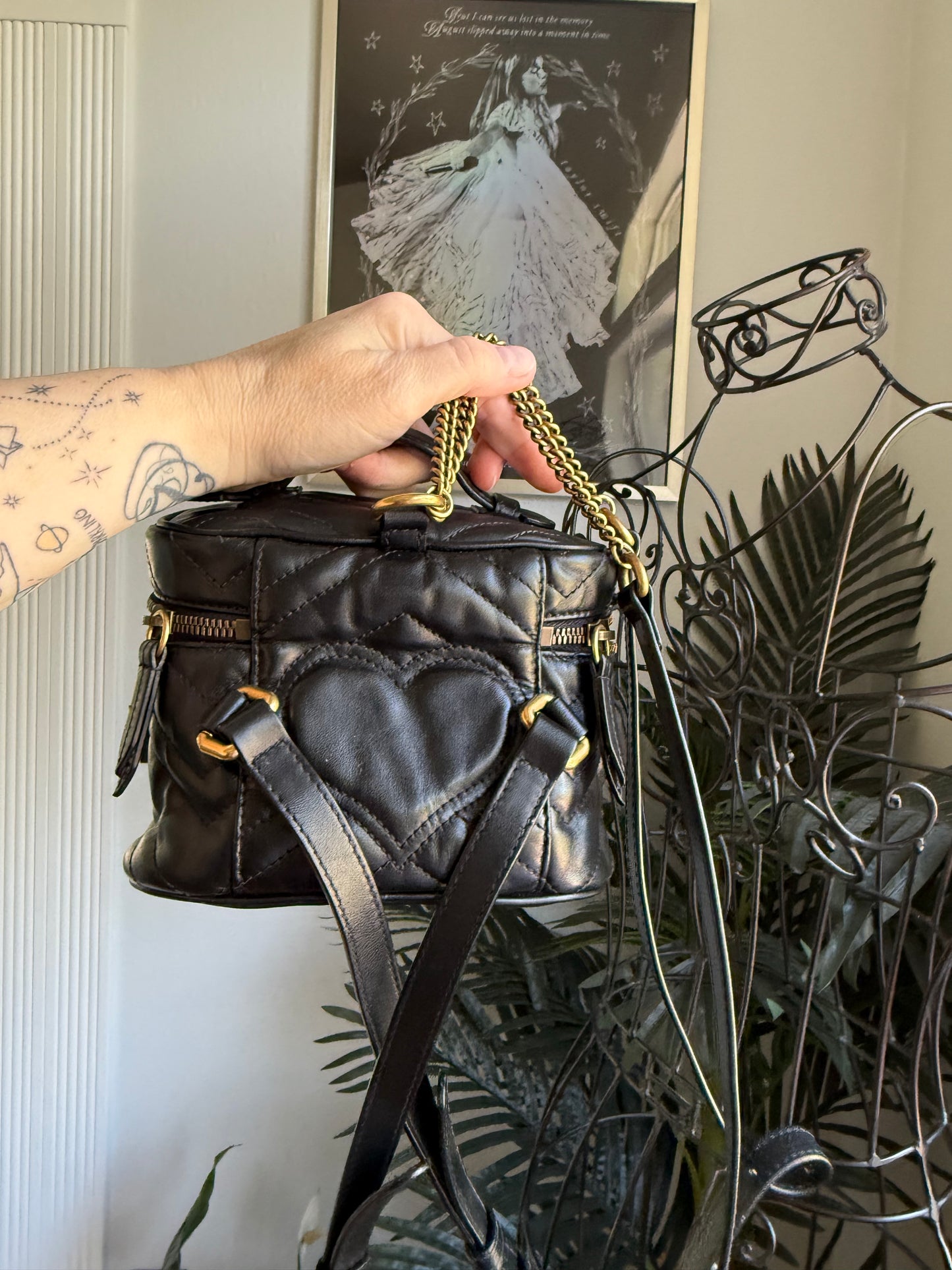 Authentic Preloved GUCCI Black Quilted Leather Marmont Mini Round Backpack Bag